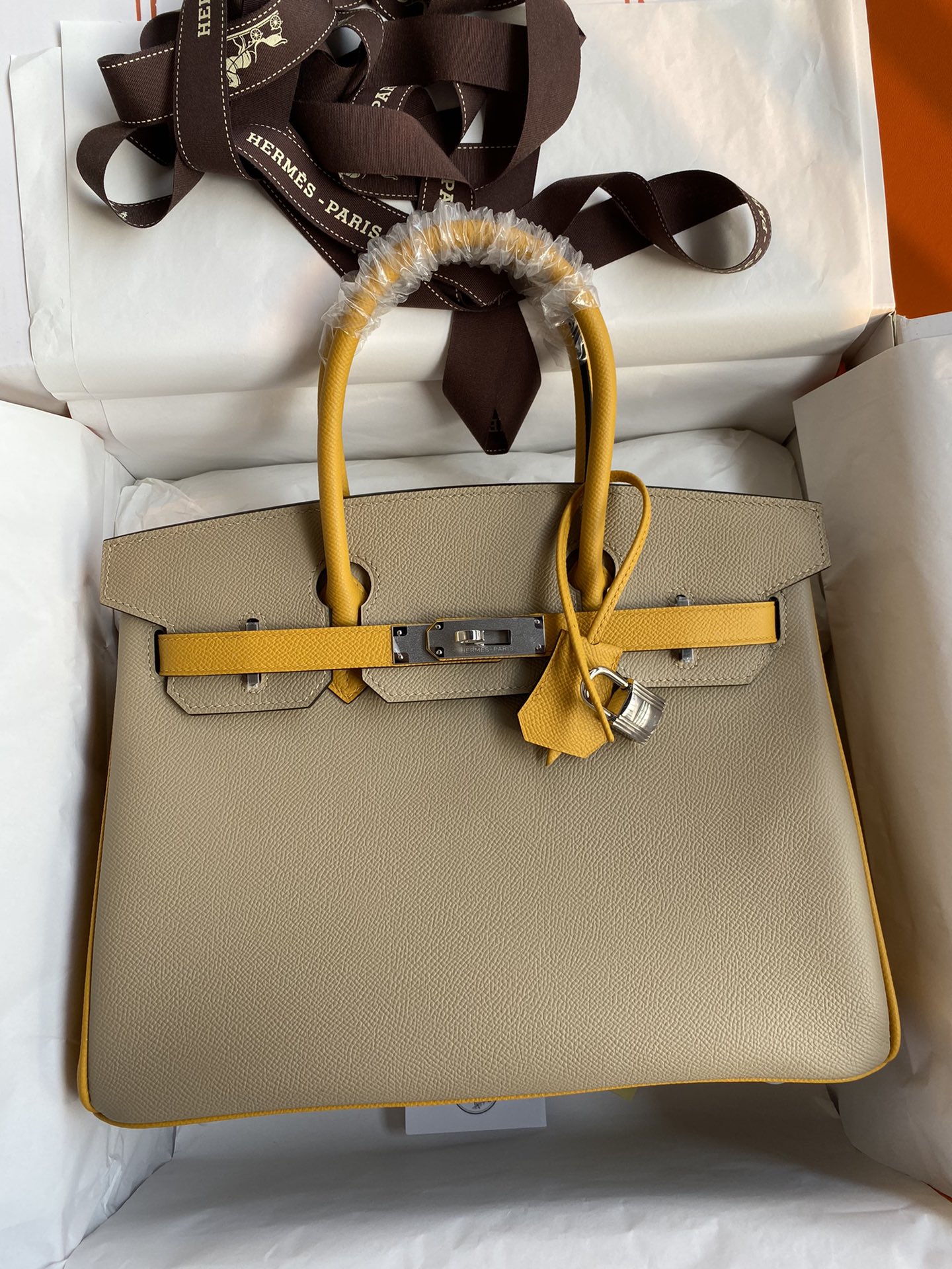 Hermes Birkin 30CM Epsom Leather Handbag Trench Craie